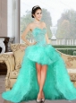 Luxurious 2015 High Low Prom Dress with Appliques and Ruffles