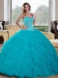 Puffy Beading and Ruffles Sweetheart 2015 Quinceanera Dresses in Teal