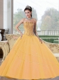 Perfect Beading Strapless 2015 Quinceanera Dresses in Gold