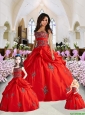 Unique Red Princesita Dress with Appliques and Pick-ups