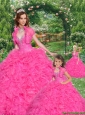 Popular Beading and Ruffles Sweetheart Hot Pink Princesita Dress