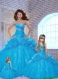Popular Sweetheart Beading and Pick-ups Blue Dresses for Princesita