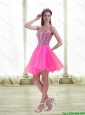 Beautiful A Line Beading 2015 Prom Dress in Hot Pink