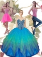 2015 Pretty Beading Sweetheart Tulle Quinceanera Dresses in Turquoise