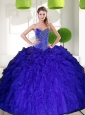 Gorgeous Peacock Blue Sweetheart Beading Ball Gown Quinceanera Dress with Ruffles