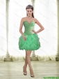 2015 Beautiful Apple Green Prom Dress with Beading and Ruffles