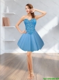 Perfect 2015 Short Sweetheart Tulle Blue Prom Dress with Beading