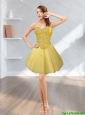 Popular Tulle Short Sweetheart Beading 2015 Gold Prom Dress