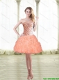 2015 Classical Short Peach Prom Dress with Beading and Pick Ups