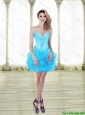 2015 Sweet Beading and Ruffles Baby Blue Prom Dress with Sweetheart