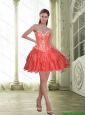 Exquisite Short Beading and Ruffles Coral Red Prom Dress for 2015