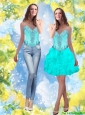 2015 Detachable Beading and Ruffles Sweetheart Aqua Blue Prom Dress