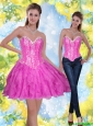 2015 Detachable Short Beading and Ruffles Fuchsia Prom Dress