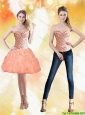 Detachable Sweetheart Short Peach 2015 Prom Dress with Beading and Pick Ups