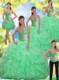 2015 Popular Beading and Ruffles Apple Green 15 Quinceanera Dresses with Sweetheart