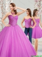 Perfect 2015 Tulle Sweetheart Beading 15 Quinceanera Dresses in Fuchsia