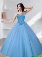 2015 Pretty Sweetheart Tulle Beading Quinceanera Dresses in Blue