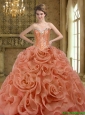 2015 Puffy Beading and Rolling Flowers Rust Red Quinceanera Dresses
