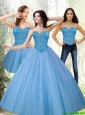 Popular Tulle Sweetheart Beading Blue Sweet 16 Dresses for 2015