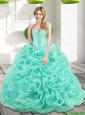 Puffy Beading and Rolling Flowers 2015 Quinceanera Dresses in Aqua Blue