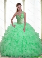 Puffy Beading and Ruffles Apple Green 2015 Quinceanera Dresses with Sweetheart
