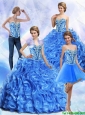 Puffy Embroidery and Ruffles Royal Blue Quinceanera Dresses
