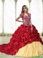 Unique Embroidery Sweet 16 Dresses in Wine Red and Yellow