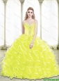 Unique Sweetheart Beading and Ruffled Layers Yellow Quinceanera Dresses