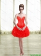 2015 Cute Appliques and Ruffles Red Prom Dress