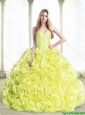 Beautiful Beaded Quinceanera Dresses with Rolling Flowers in Yellow For 2015 Summer