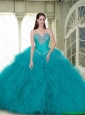 2015 Summer Elegant Ball Gown Quinceanera Dresses with Beading and Ruffles in Turquoise