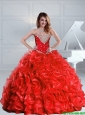 2015 Summer Prefect Beaded and Ruffles Quinceanera Dresses in Red