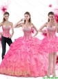 Luxurious Rose Pink Quinceanera Dress with Beading and Pick Ups For 2015 Fall