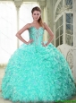 New Style Sweetheart Brush Train Apple Green Quinceanera Dresses with Beading For 2015 Summer