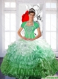 Pretty 2015 Summer Ball Gown Quinceanera Dress with Ruffled Layers and Beading