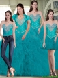 Pretty Sweetheart Quinceanera Dresses with Beading and Ruffles in Turquoise For 2015 Summer