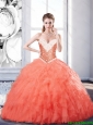 Pretty Sweetheart Watermelon Quinceanera Dresses with Beading and Ruffles For 2015 Fall