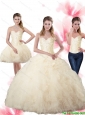 Puffy Beaded Sweetheart Champagne Quinceanera Dresses with Ruffles For 2015 Fall