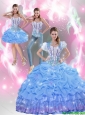 New Style Beaded Baby Blue Sweet 16 Dresses with Appliques and Pick Ups For 2015 Summer
