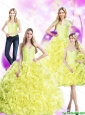Perfect  2015 Yellow Sweet 16 Dresses with Rolling Flowers and Beading