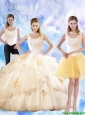2015 Fall  Perfect Appliques and Beaded Quinceanera Dresses in Champagne
