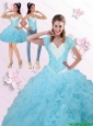 2015 Summer Elegant  Beaded and Ruffles Quinceanera Dresses in Blue