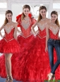 Elegant  Sweetheart Quinceanera Dress with Ruffles and Beading in Red For 2015 Fall