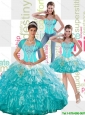 New Arrival  Beaded Aqua Blue Quinceanera Dress with Ruffled Layers and Appliques For 2015 Summer