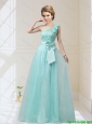 2015 One Shoulder Prom Dresses with Hand Made Flowers and Bowknot