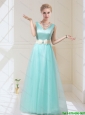 Delicate V Neck Floor Length Prom Dresses with Bowknot for 2015