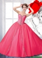 2015 Fall Pretty Beaded Quinceanera Dresses with Brush Train in Hot Pink