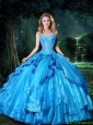 2015 Summer Luxurious Ball Gown Sweetheart Blue Quinceanera Dresses with Beading