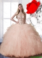 2015 Summer New Arrival Bateau Quinceanera Dresses with Beading and Ruffles
