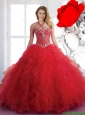 New Style 2015 Winter Quinceanera Dresses with Beading and Ruffles in Red